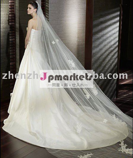 2011新しいチュールネット、 アップリケ付き1層v-44エッジの結婚式のベール問屋・仕入れ・卸・卸売り