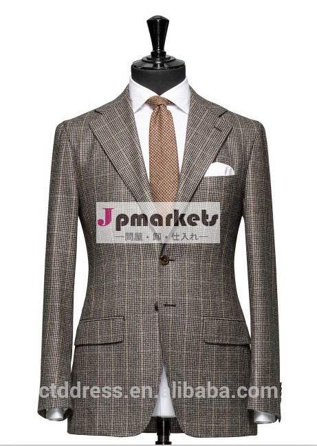 最高品質2014年2枚100％茶色のチェックのウールの男性のための結婚式のスーツ問屋・仕入れ・卸・卸売り