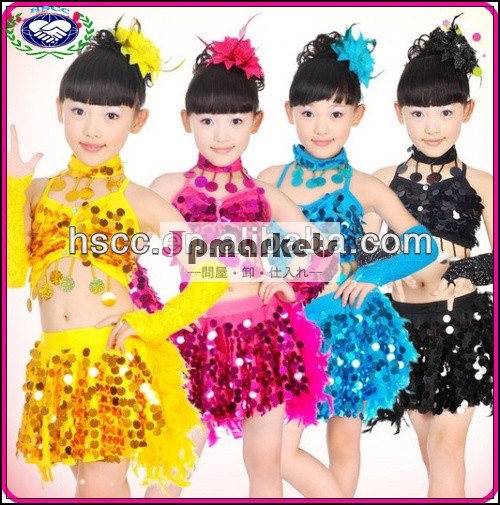 卸売子供のスパンコールのダンスの摩耗子供バレエドレスサルサ腹女の子ラテンダンスの衣装問屋・仕入れ・卸・卸売り
