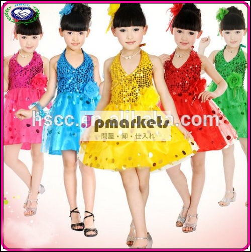 新しいデザインのスパンコールのパーティードレスvネック美しい学校の女の子のダンス服のダンスの衣装問屋・仕入れ・卸・卸売り