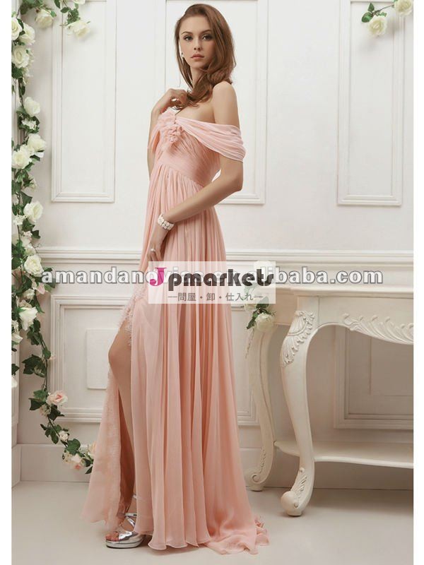 オフショルダー高いスリットmiamia024ピンクの花嫁介添人ドレス問屋・仕入れ・卸・卸売り