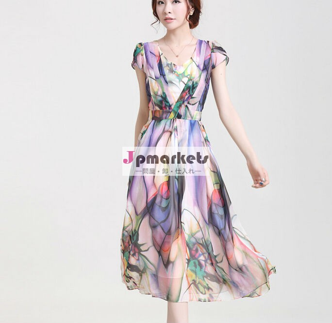 印刷された花のd14855a2014年半袖プラスのサイズの夏の女性のドレスプラスのサイズの夏の女性のドレス問屋・仕入れ・卸・卸売り