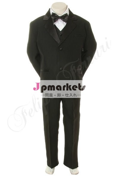 BY010 Black Children Boy Kid Formal wear Wedding Party Polyester Satin 5pc Suit Tuxedo 5 6 7問屋・仕入れ・卸・卸売り