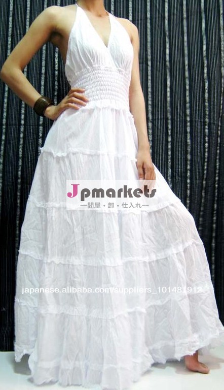 白のカクテルドレスのマキシコトジャカード作られたインドの白いロングドレス袖なしのドレス白い生地伸縮性のあるウエスト問屋・仕入れ・卸・卸売り