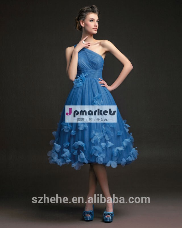 Jm。 bridals送料無料!!! 片方の肩手作りの花cy273シックなショートパーティードレス夜会服のカクテルドレス問屋・仕入れ・卸・卸売り