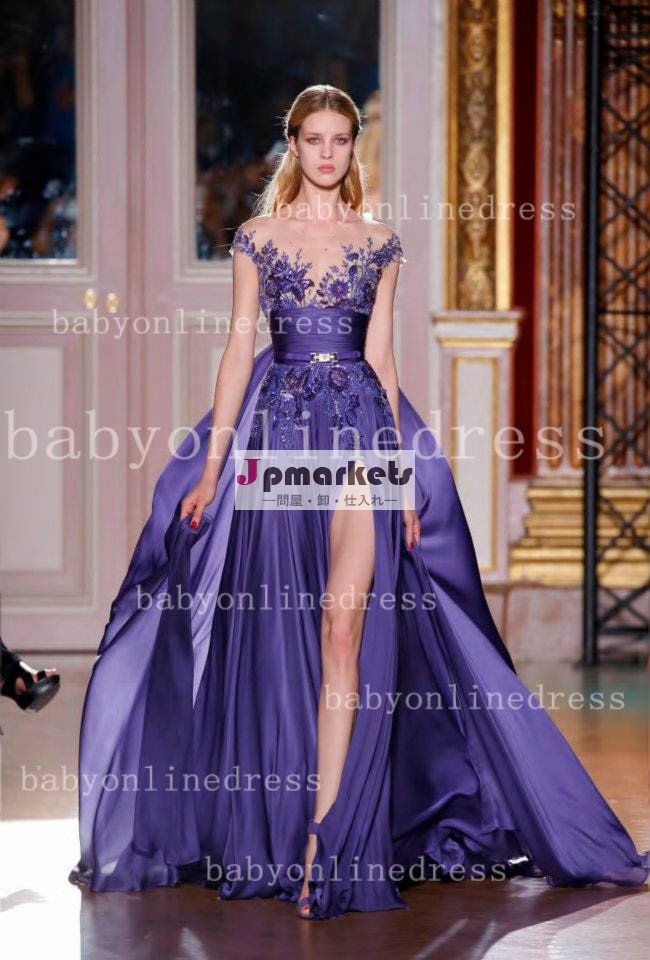 エリーサーブのドレスをアップリケレース2013高いスリットドレス新しいファッションセクシーなイブニングドレスのための女性bo42612013クチュール問屋・仕入れ・卸・卸売り