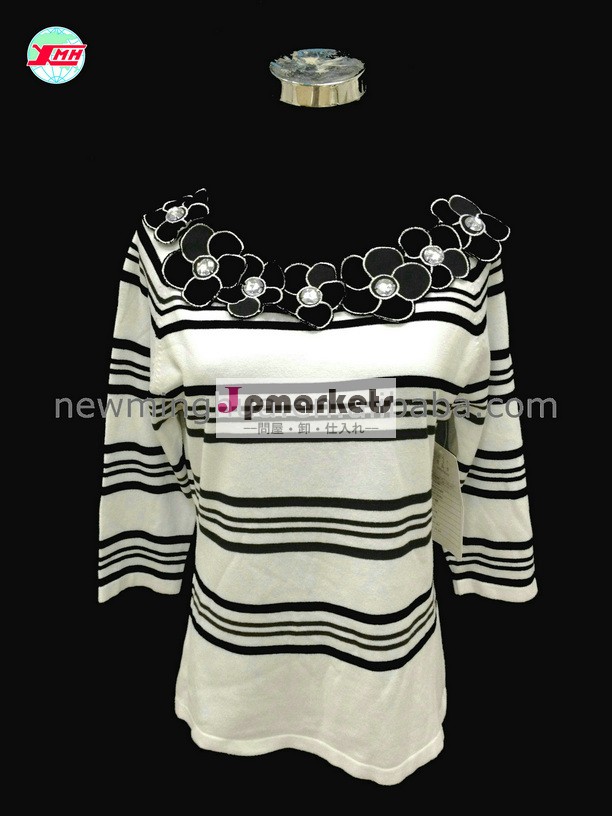 HOT! Ladies's sexy 12gg knitted Sweater/7 minutes of sleeve/pullover/flowers/lace/Spring Autumn sweater問屋・仕入れ・卸・卸売り