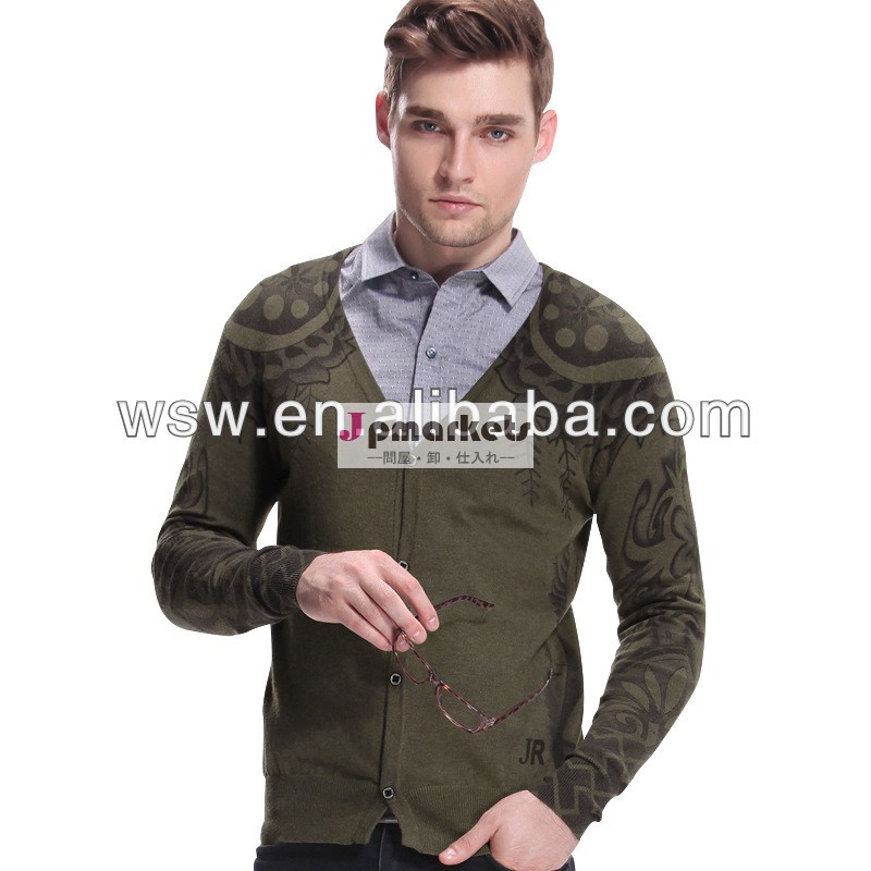 ヨーロッパやアメリカの国立印刷高- エンド男性用のv- ネックカーディガンのセーターのファッショントレンド問屋・仕入れ・卸・卸売り