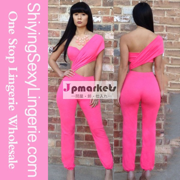 古典的な卸売明るいピンク1- 肩ジャンプスーツの女性ジャンプスーツ問屋・仕入れ・卸・卸売り