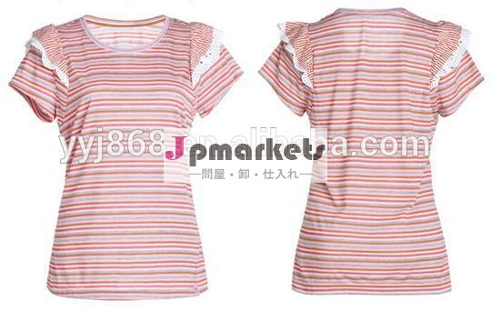 卸売熱い販売ストライプスリムフィットポリエステルビスコース女性のトップスとフラウンスファッション女性の衣服問屋・仕入れ・卸・卸売り