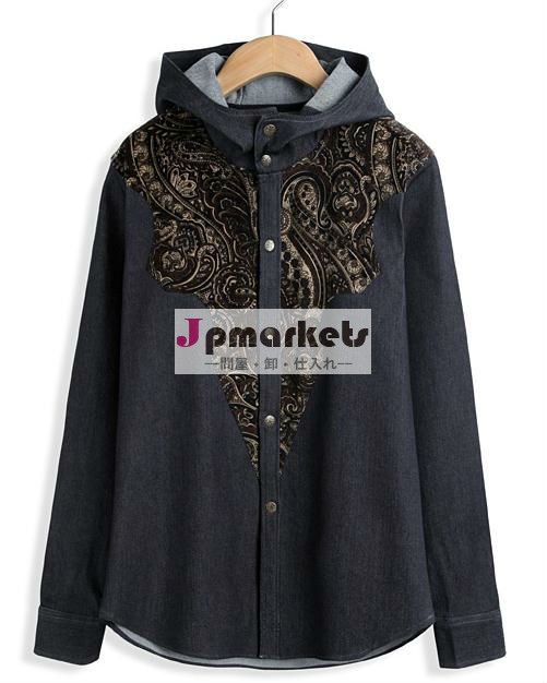 カジュアルフード付きチェストパッチジーンズ男性用シャツ問屋・仕入れ・卸・卸売り