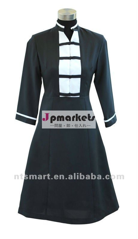 ホテルの使用のために適した黒い半分の袖のウェートレスの服問屋・仕入れ・卸・卸売り
