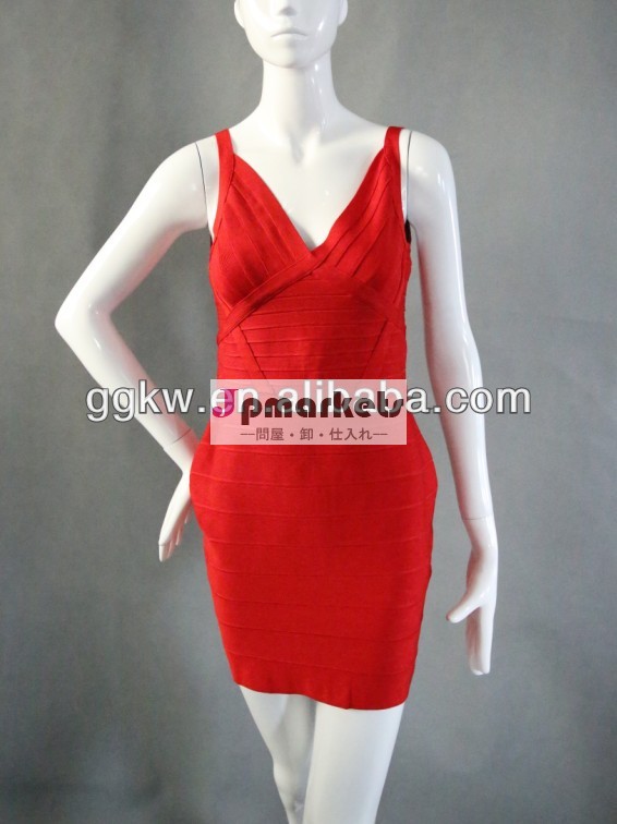 ディープvネックbodyconドレス、 安い赤パーティードレス女性のための問屋・仕入れ・卸・卸売り