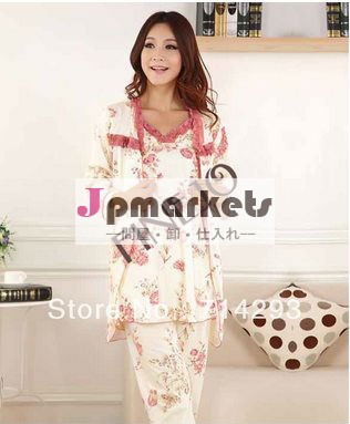 女性のキュートな花柄パジャマパジャマ睡眠服3- ピース/セット311428サイズ問屋・仕入れ・卸・卸売り