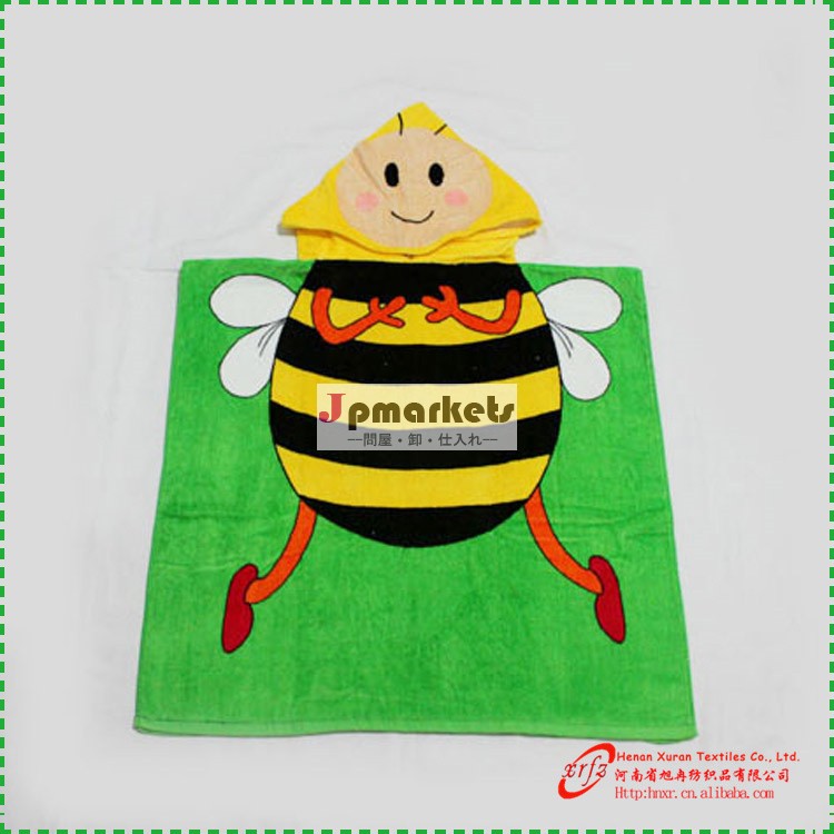 Oem中国のメーカー蜂蜜蜂のデザイン( スタイル) 反応印刷されたコットンベルベットフード付きビーチタオル問屋・仕入れ・卸・卸売り