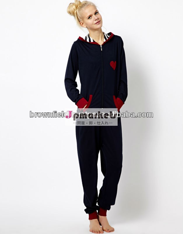 刺繍女性小柄なコントラストカラーでカフを持つパジャマonesieフード問屋・仕入れ・卸・卸売り