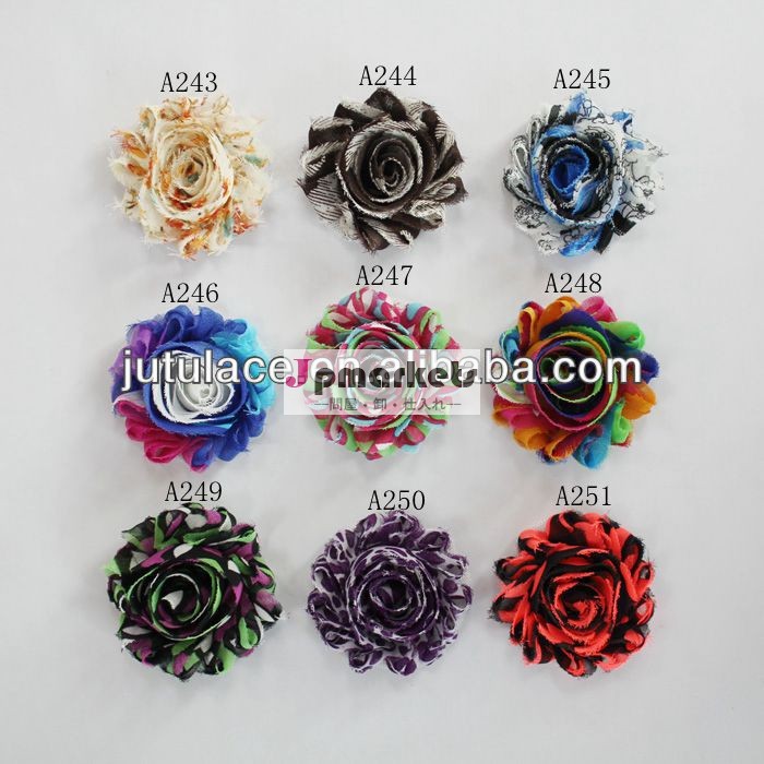 プリントトリム2014年2.5" ぼろぼろのシックなシフォン花の衣服アップリケ/ファブリックの花問屋・仕入れ・卸・卸売り