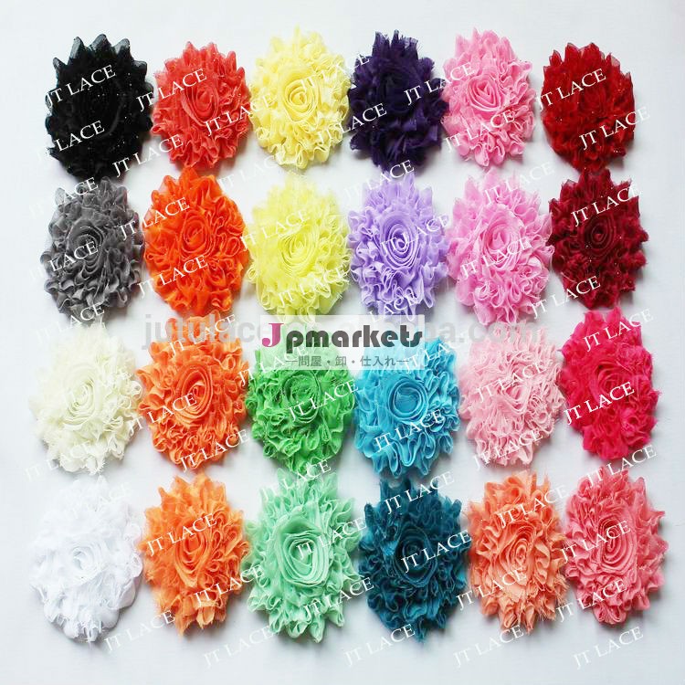elegant shabby chiffon flowers with glitter on wholesale, chiffon flower問屋・仕入れ・卸・卸売り