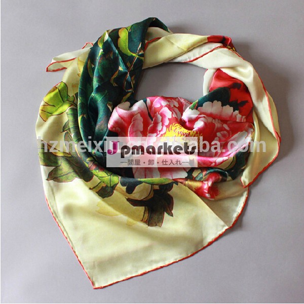 ファンシーカスタム印刷牡丹純粋な絹のスカーフ女性のための問屋・仕入れ・卸・卸売り
