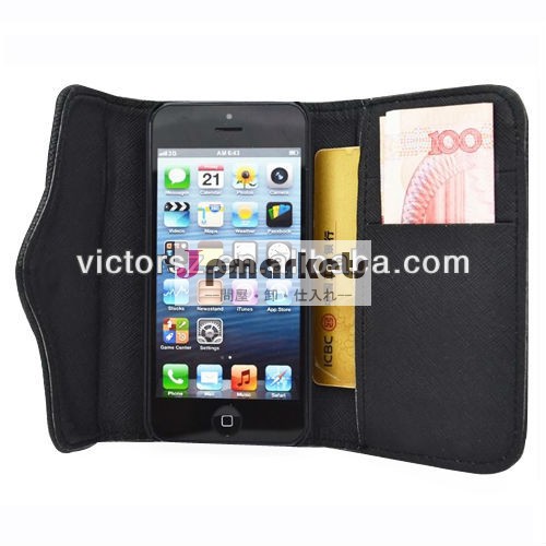 最新の高級革ファスナー財布カードフリップのための磁気場合iphone5問屋・仕入れ・卸・卸売り
