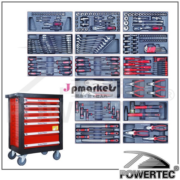 powertec196pcローラーキャビネットハンドツールキット付き金属製のキャビネット問屋・仕入れ・卸・卸売り