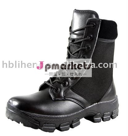 軍の軍隊の警察の保安部隊は革足首の戦闘用ブーツを黒くする問屋・仕入れ・卸・卸売り