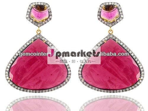 gemco国際ダイヤモンド宝石のイヤリングジュエリー、 トルマリンシルバーぶら下げるイヤリング、 卸売黄色の金のイヤリングの宝石問屋・仕入れ・卸・卸売り