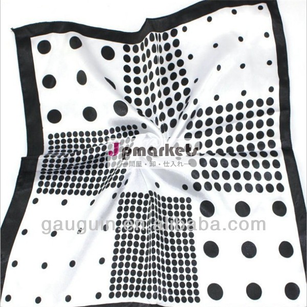白と黒水玉模様- 点線プレーンsilk+polyesterスカーフ問屋・仕入れ・卸・卸売り