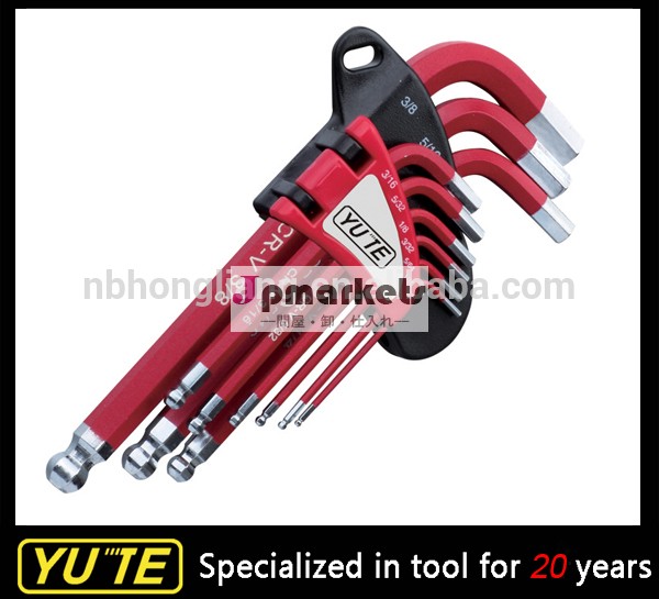 9個40cr-v短腕とコーティングミラーボールポイント六角キーレンチセット/六角棒スパナ/ミラー六角キーレンチセット問屋・仕入れ・卸・卸売り