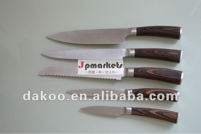 良い設計された5個pakka木材+鍛造ハンドルナイフセット問屋・仕入れ・卸・卸売り