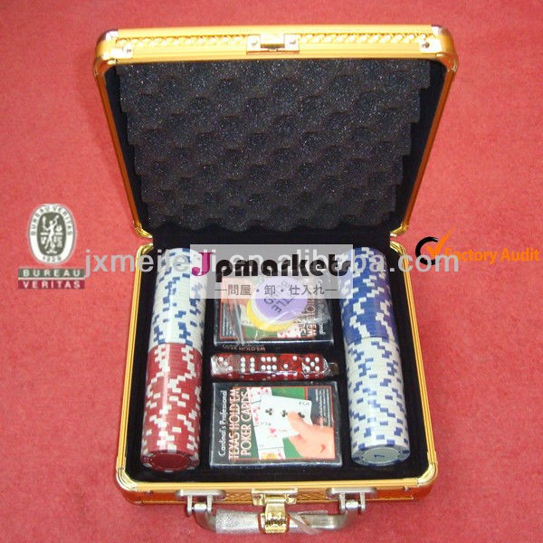 ポーカー用のチップセットmld-pc23黄金の100pc11.5グラムチップ付きアルミケース問屋・仕入れ・卸・卸売り