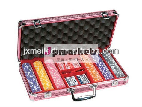 ピンクのアルミ丸い角ポーカーチップケース- 300チップポーカーチップセットポーカーセット問屋・仕入れ・卸・卸売り