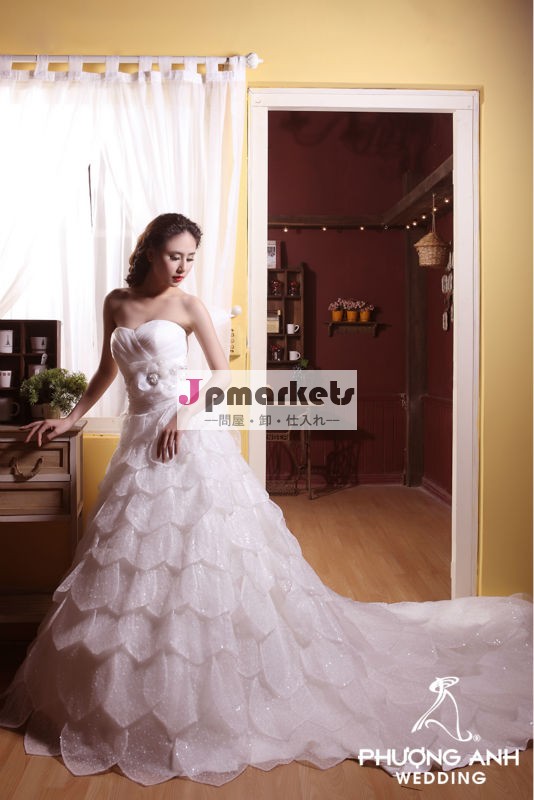 2014年patq- 030新しいデザインスイートハートネックライン花嫁衣装のウェディングドレス長い列車問屋・仕入れ・卸・卸売り