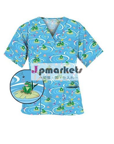 女性の気分froggyプリントスクラブトップ問屋・仕入れ・卸・卸売り