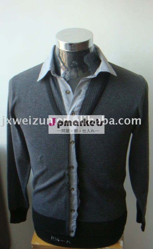 メンズ新ファッションハング2014年ボタン付きストライプ染色擬似2は- ピース長袖カーディガンのセーターを編んだ問屋・仕入れ・卸・卸売り