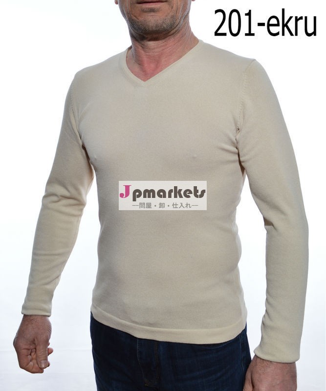 男性用のv字ネックエクリュ色ビスコースセーターを編んだ問屋・仕入れ・卸・卸売り