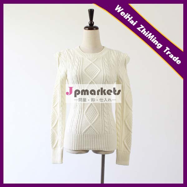 色の長い袖の女性の白いアクリルプルオーバーのセーターセーター問屋・仕入れ・卸・卸売り