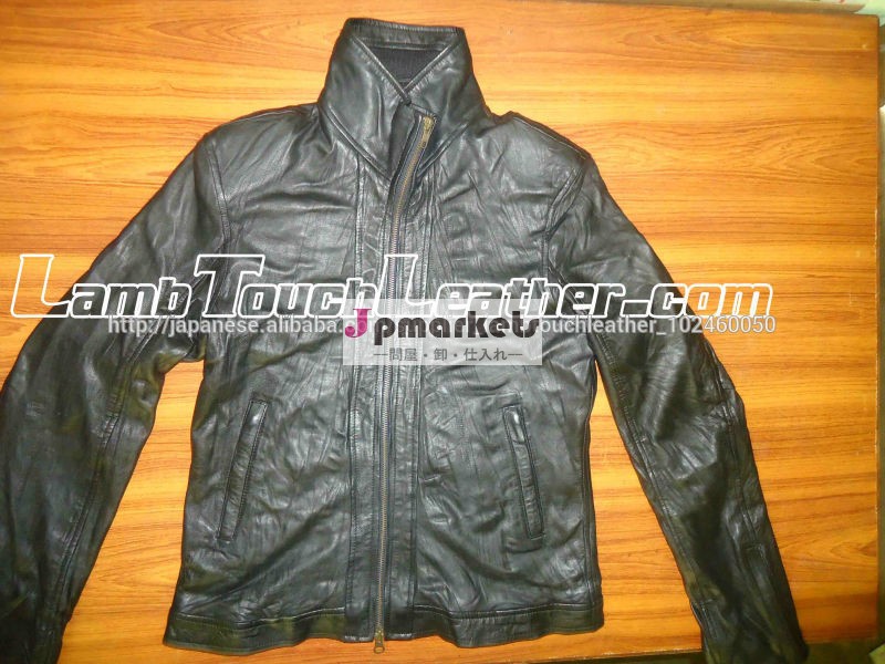 Waxed Washed Men'sLamb Leather Jacket/Sheepskin Slimfit leather問屋・仕入れ・卸・卸売り