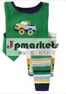男の子緑を車に印刷sleepwears子供用綿パジャマスーツ問屋・仕入れ・卸・卸売り