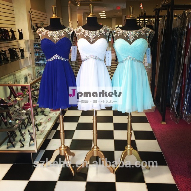 ロイヤルブルーcy3744vestidoド白シフォンビーズカクテルパーティーショート2015帰郷ドレス問屋・仕入れ・卸・卸売り