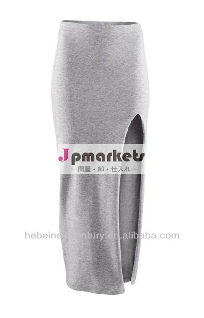 新しいファッションの女性2014年fashionasymmetric通気口の一方的な高弾性ウエストストレートロングスカートグレーのドレス問屋・仕入れ・卸・卸売り