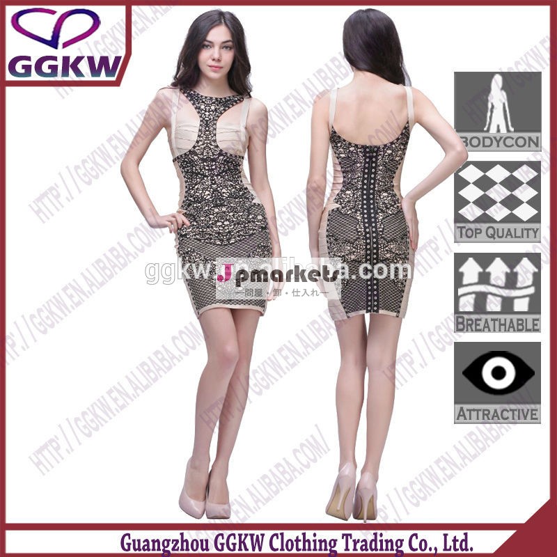女性ファッション性の高い2014年カットアウトbodyconドレス印刷された女性のドレス問屋・仕入れ・卸・卸売り