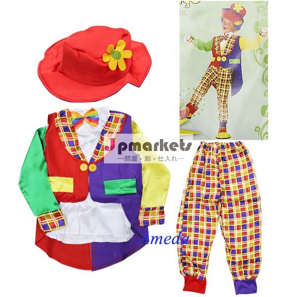 カラフルな子供のハロウィーン衣装ピエロ帽子ジャケットパンツ5-14y3個セットコスチューム問屋・仕入れ・卸・卸売り