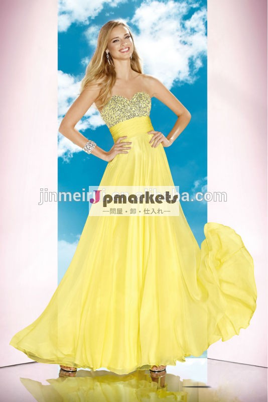 新しい到着のアリス2014年黄色恋人ビーズロングシフォンウエディングドレスのガウン送料無料jpd154女性問屋・仕入れ・卸・卸売り