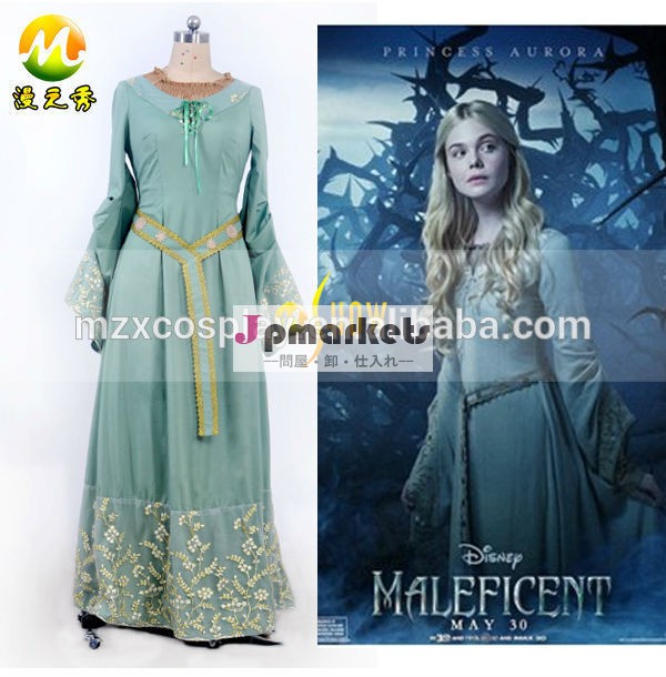 最新映画2014年maleficentオーロラ姫コスプレコスチュームドレスの女性の女の子のためのロングドレスハロウィンクリスマスパーティー問屋・仕入れ・卸・卸売り