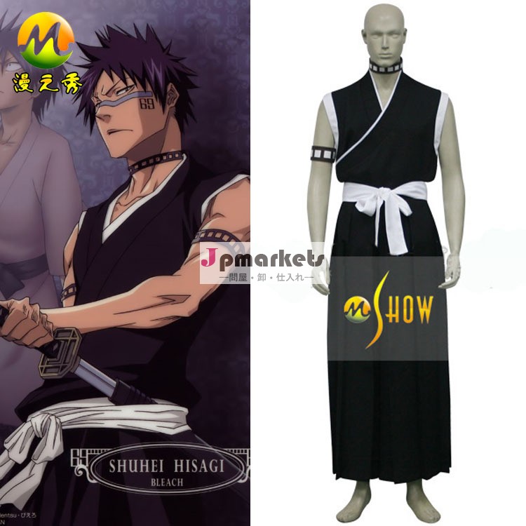 アニメブリーチ部門第九ホット中尉hisagishuuheiコスプレ衣装の男性黒いノースリーブのハロウィーンパーティーのためのスーツ問屋・仕入れ・卸・卸売り