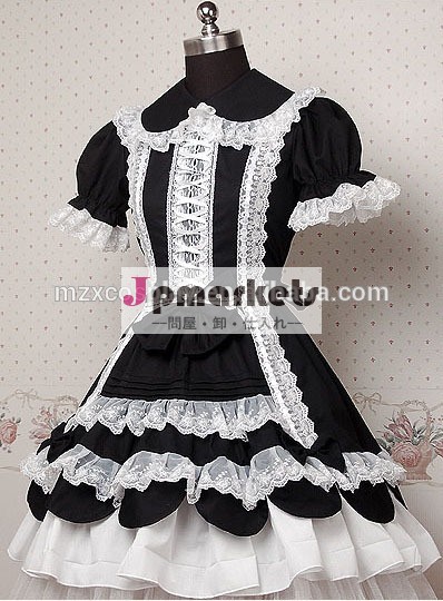 熱い販売の黒ロリータドレス半袖の綿かわいいハロウィンパーティの衣装クリスマス美しさのためのロングドレス問屋・仕入れ・卸・卸売り