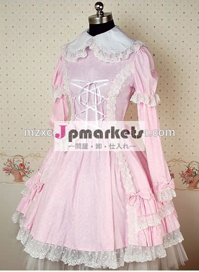 熱い販売の綿ピンクフリルレース綿甘いロリータドレスハロウィンパーティの衣装クリスマス美しさのためのロングドレス問屋・仕入れ・卸・卸売り