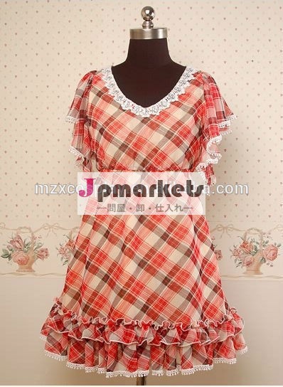 熱い販売のかわいいフリル格子縞のハイウエストロリータドレスハロウィンパーティの衣装クリスマス美しさのためのロングドレス問屋・仕入れ・卸・卸売り