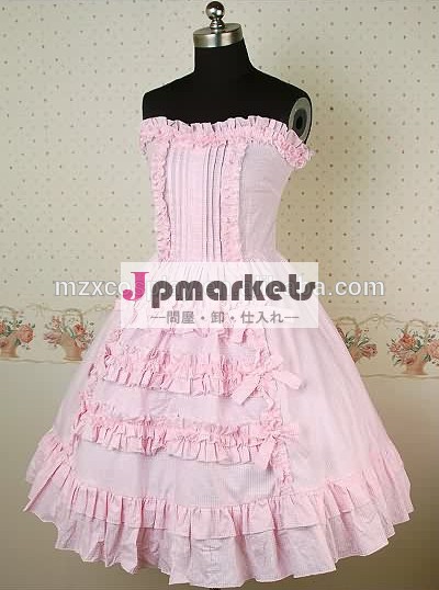 熱い販売のピンク弓ファルバラ綿ノースリーブロリータワンピースパジャマハロウィンパーティの衣装クリスマス美しさのためのロングドレス問屋・仕入れ・卸・卸売り